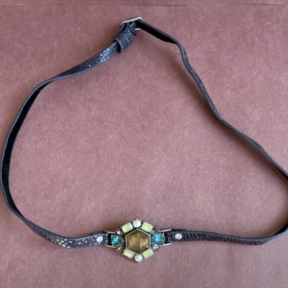 Chloe + Isabel Jewelry - Chloe + Isabel Faux Leather Adjustable Necklace Rhinestone Gem Statement